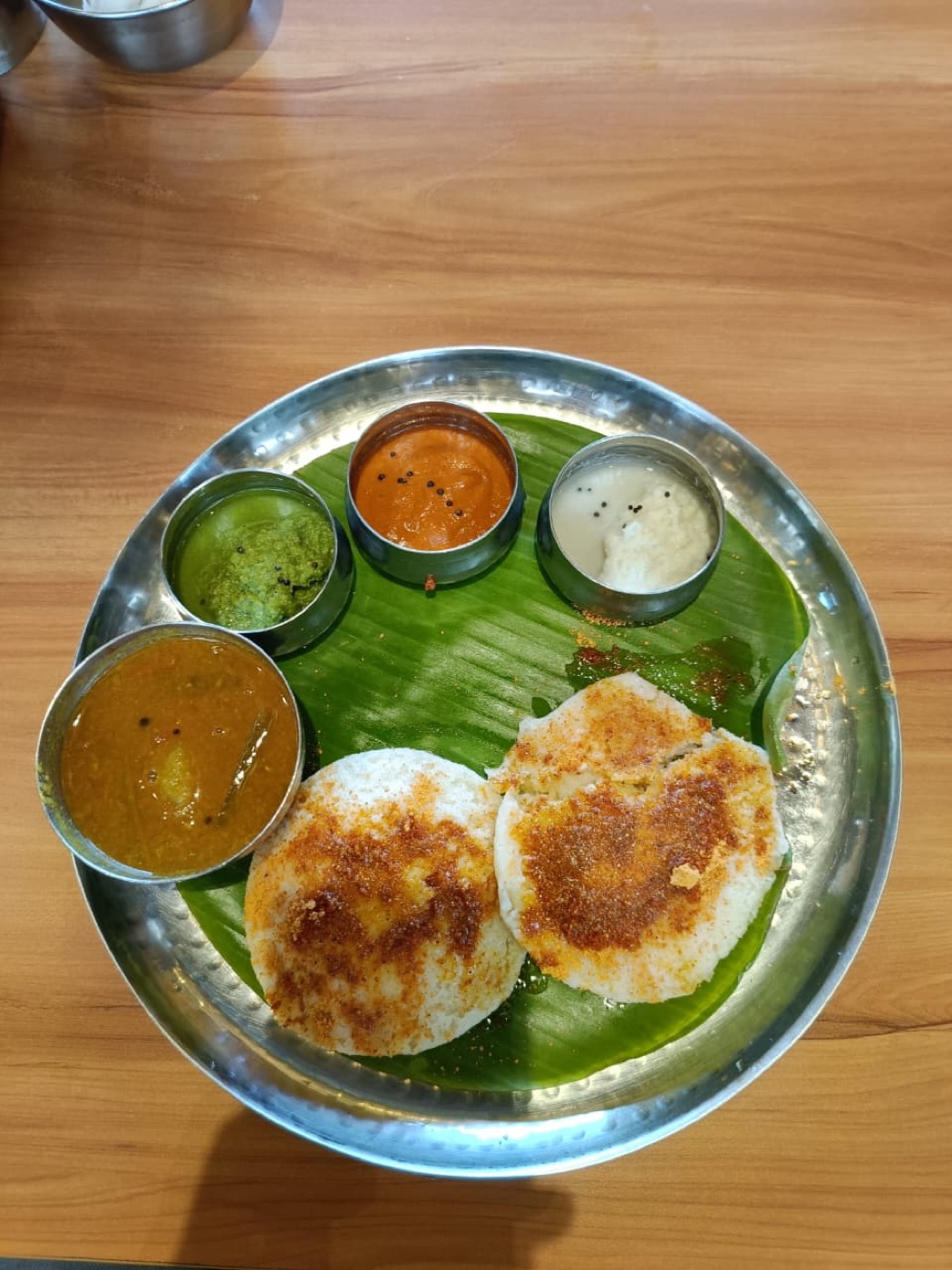 South Indian breakfast on a banana leaf